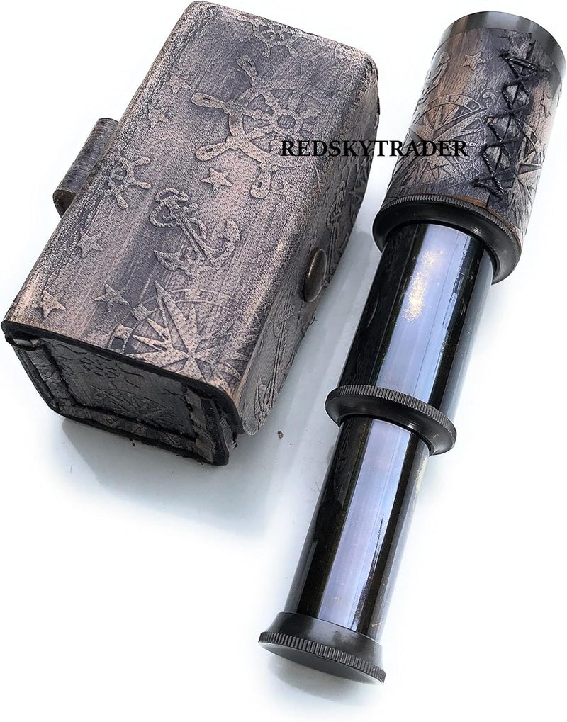 RedSkyTrader 6" Brass Handheld Telescope Nautical Pirate Spyglass with Box Decorative Telescope - Image 2
